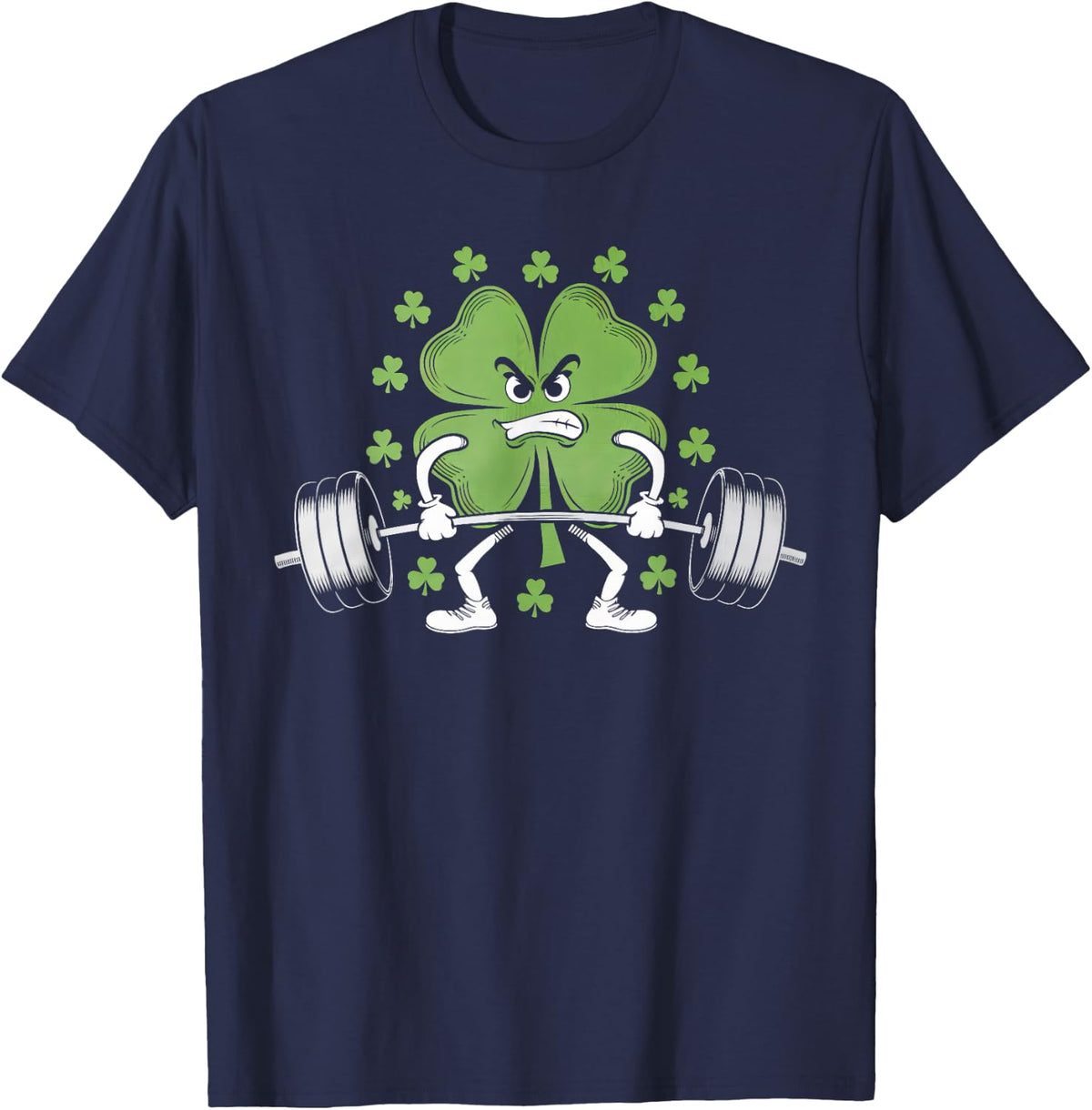 Lifting Shamrock St Patricks Day Fitness Gym Workout Funny T-Shirt - Navy Blue