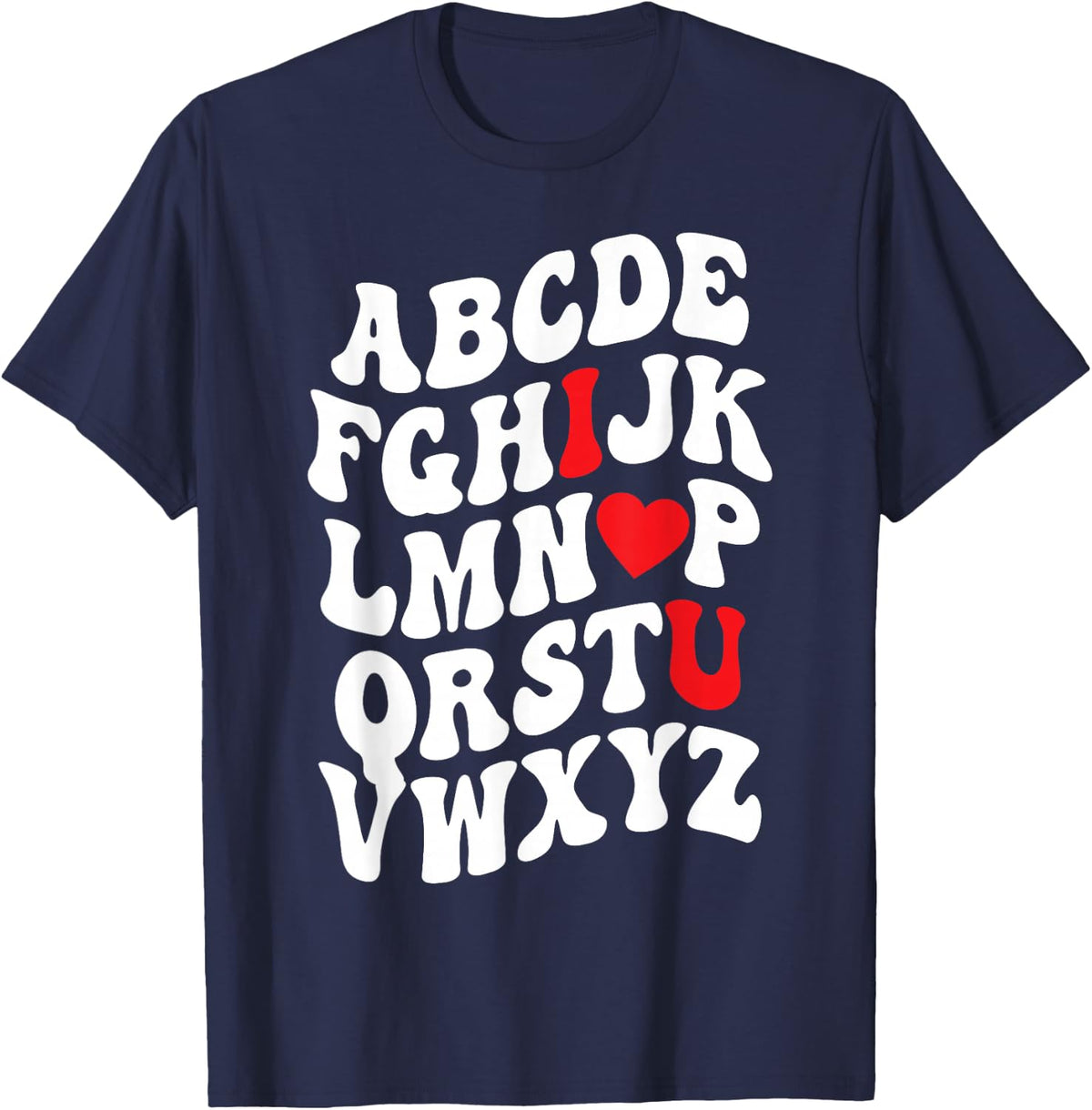 Alphabet ABC Love You Shirt Valentines Day Heart Men Women T-Shirt - Navy Blue