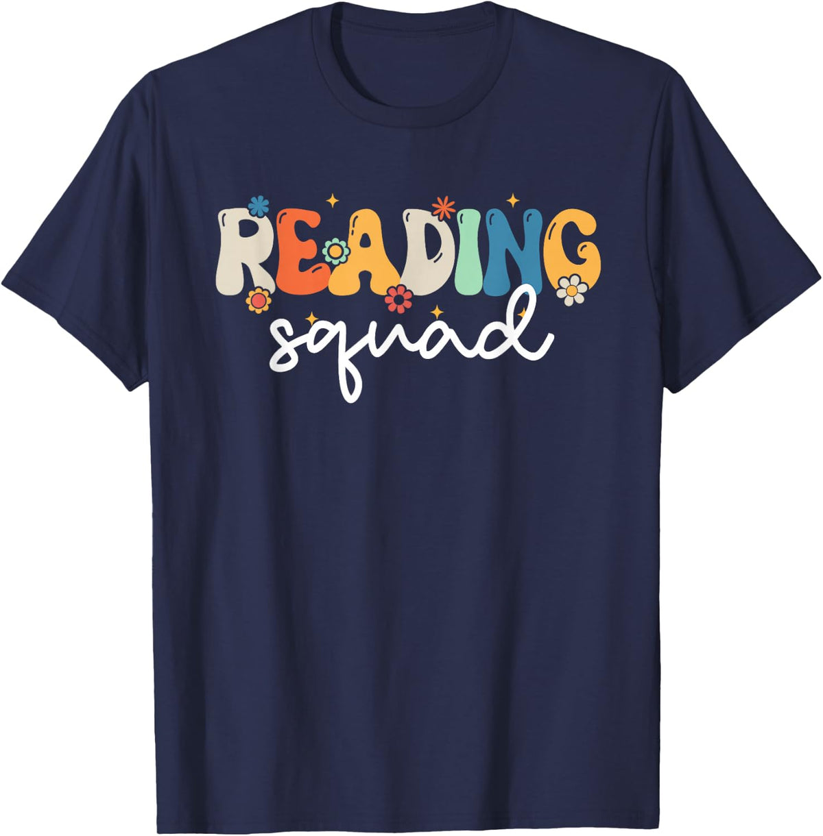Retro Groovy Reading Squad Girls Boys Cute Reading Teacher T-Shirt - Navy Blue