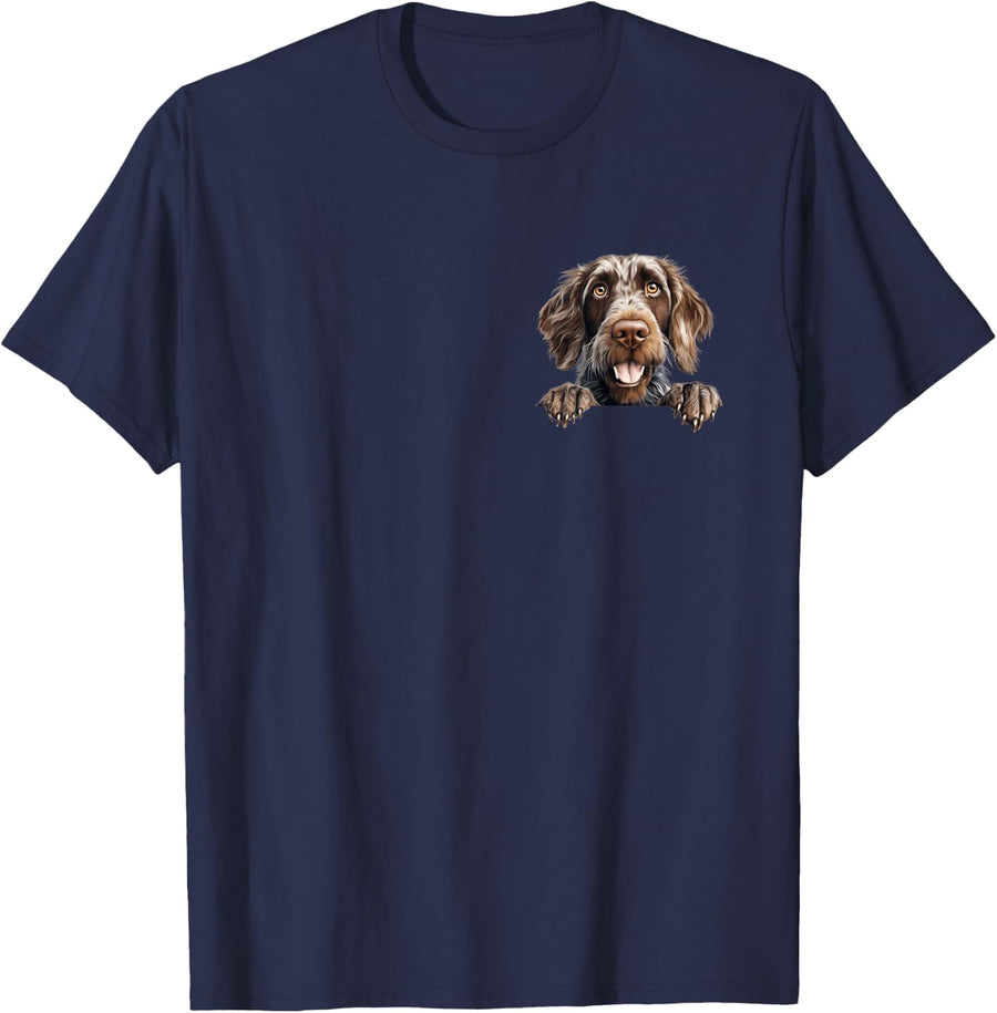 German Wirehaired Pointer Dog Mom Dad New Puppy Peeking T-Shirt - Navy Blue