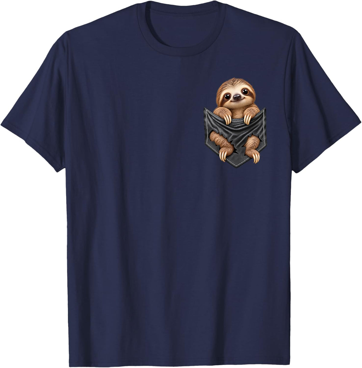 Funny Sloth Pocket for Men and Women Cute Animal Graphic T-Shirt - Navy Blue
