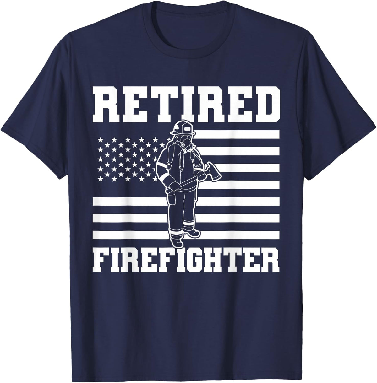 Retired Firefighter American Flag Fireman Fire Department T-Shirt - Navy Blue