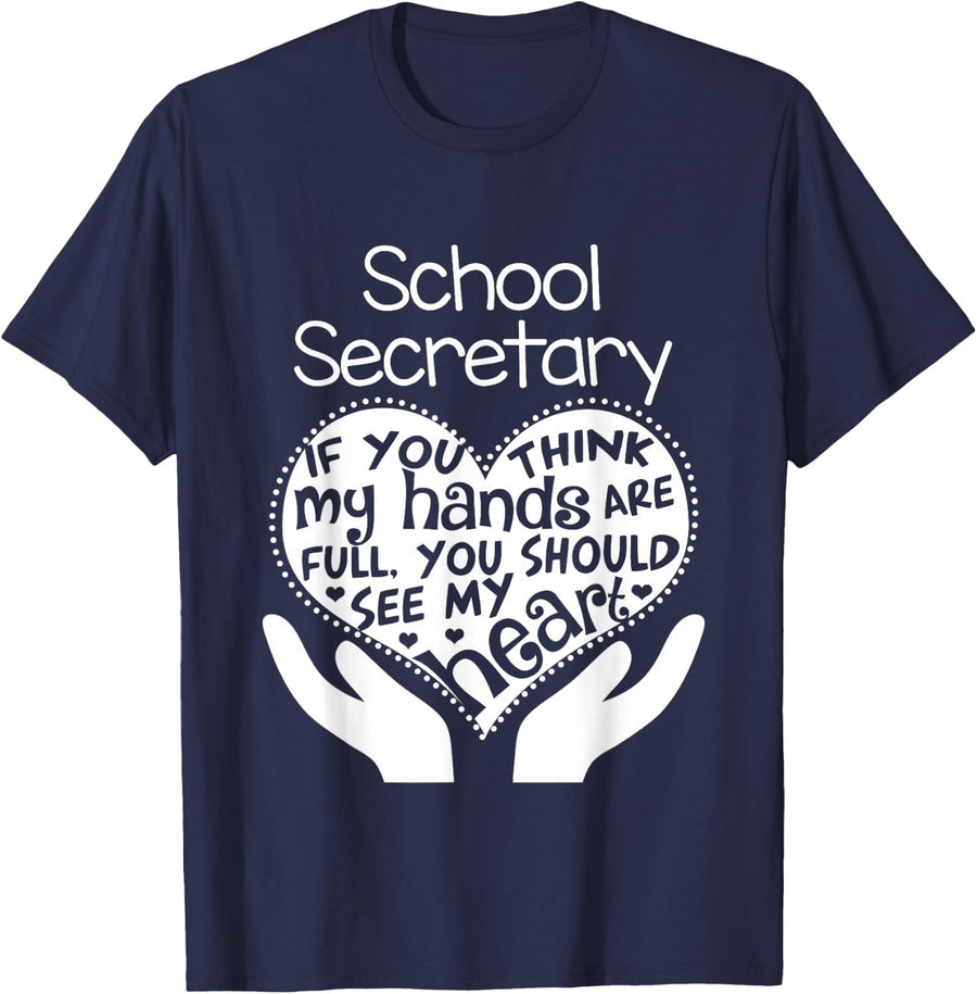 School Secretary Clerk Office T shirt Heart Group Gift T-Shirt - Navy Blue
