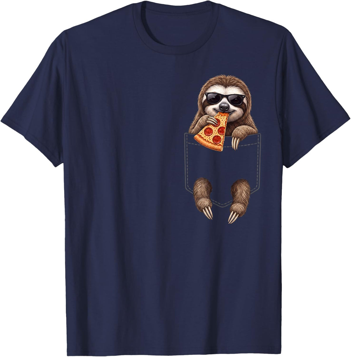 Sloth Pocket Pizza Slice Italian Food Lover T-Shirt - Navy Blue