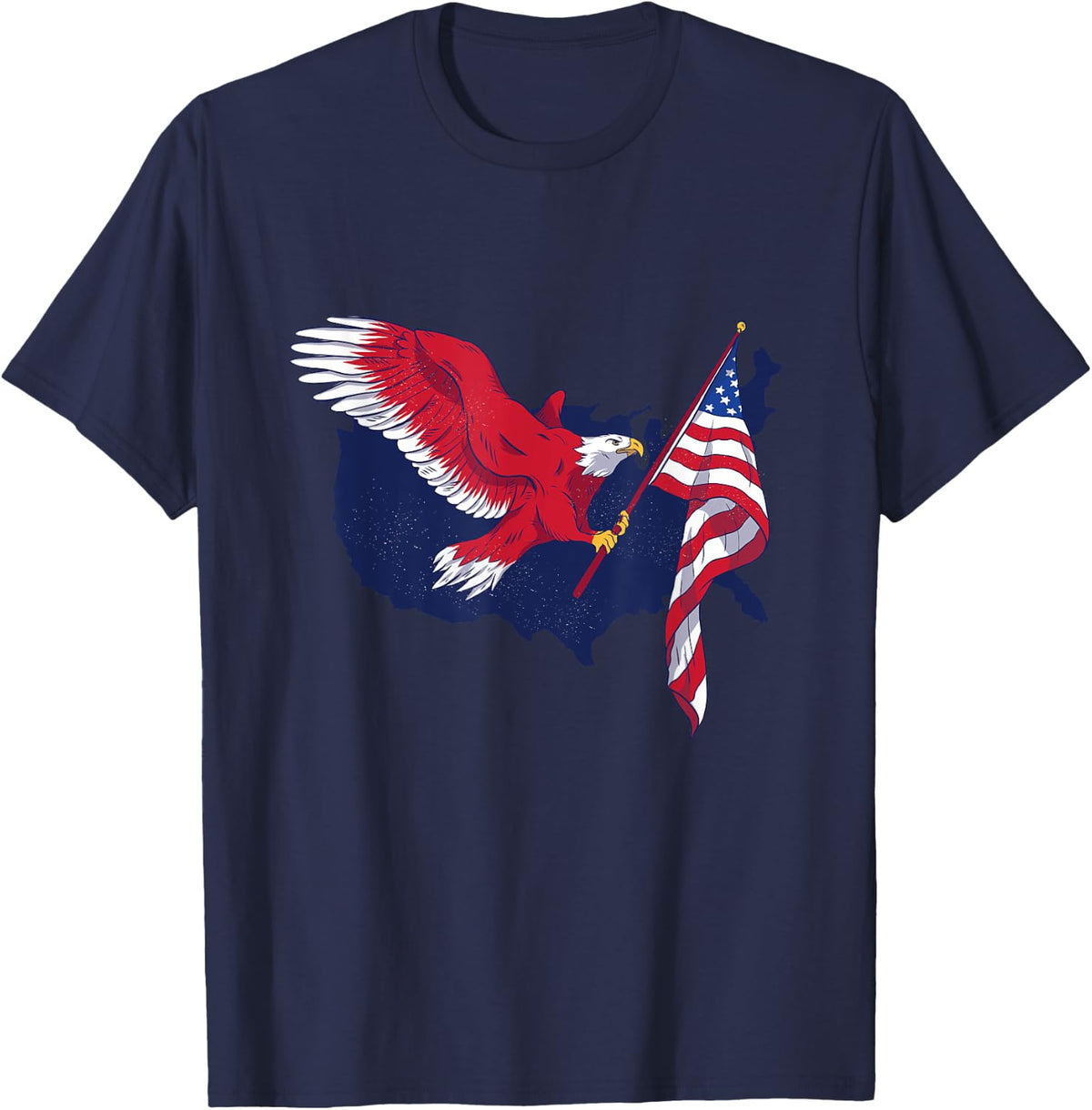 American Bald Eagle with Flag USA 4th of July Patriotic T-Shirt - Navy Blue
