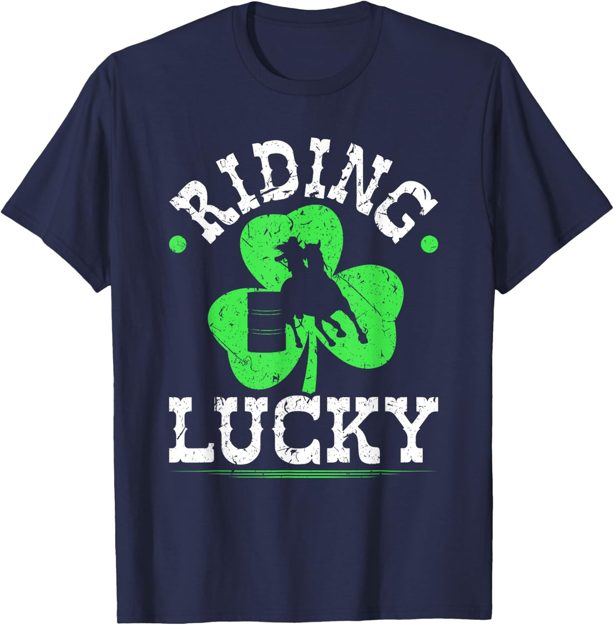 Riding Lucky Barrel Racing Rodeo Cowgirl St. Patricks Day T-Shirt - Navy Blue