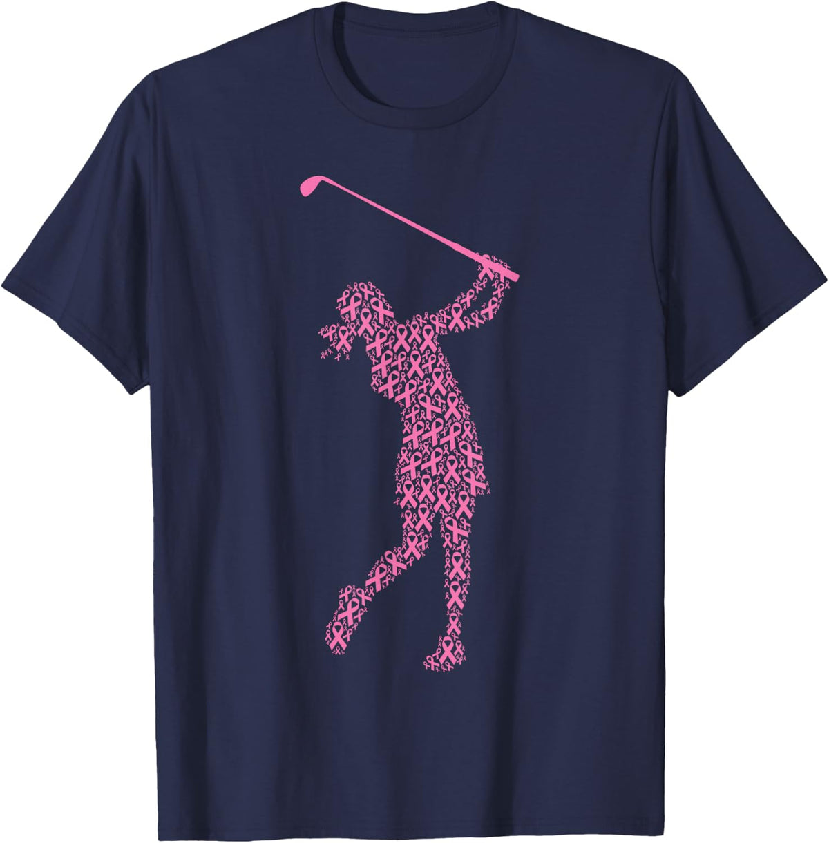 Breast Cancer Awareness Pink Ribbon & Survivor - Golf Swing T-Shirt - Navy Blue