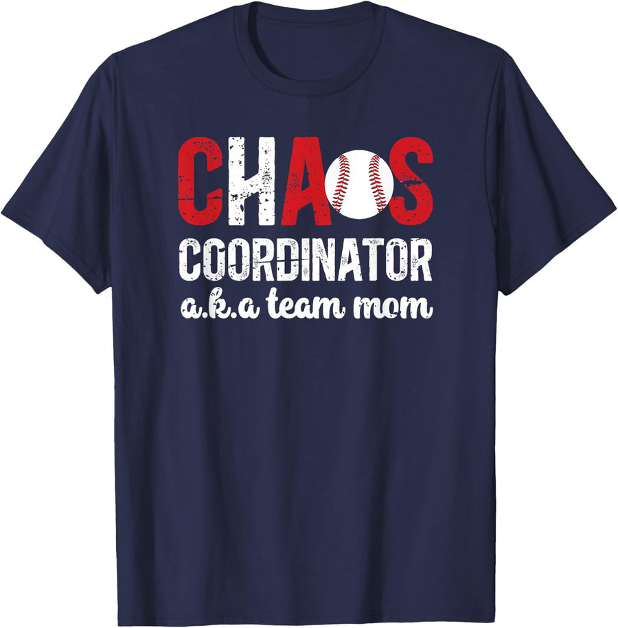Chaos Coordinator Baseball Team Mom T-Shirt Tee for Women Softball Mama Shirts - Navy Blue