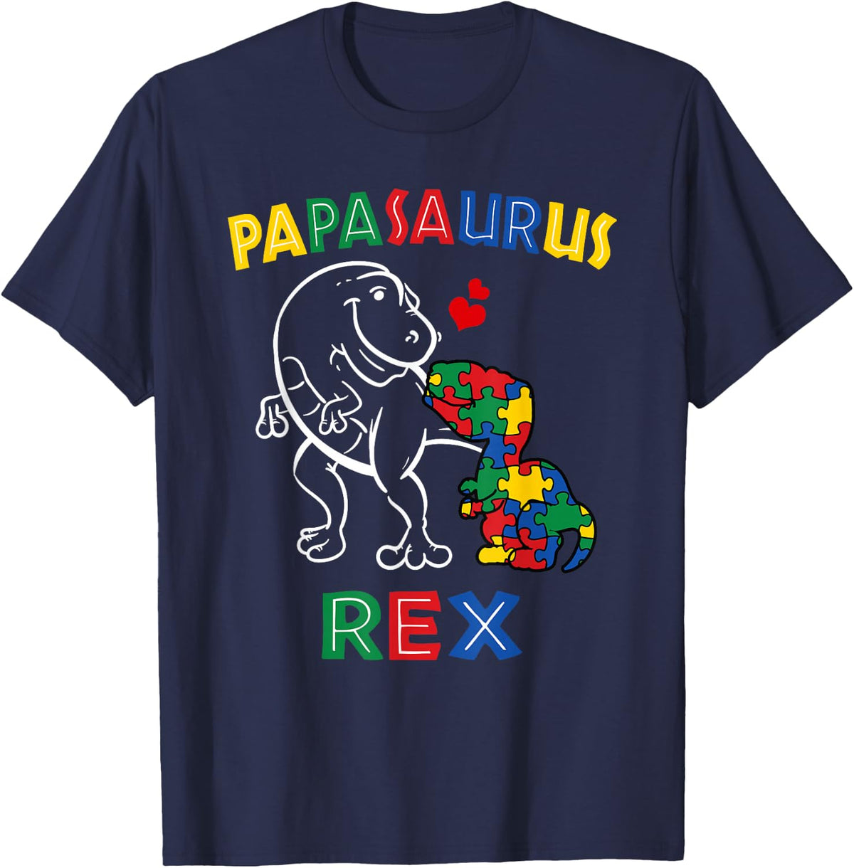 Papasaurus Autism Awareness Father's Day Daddy Dinosaur Papa T-Shirt - Navy Blue