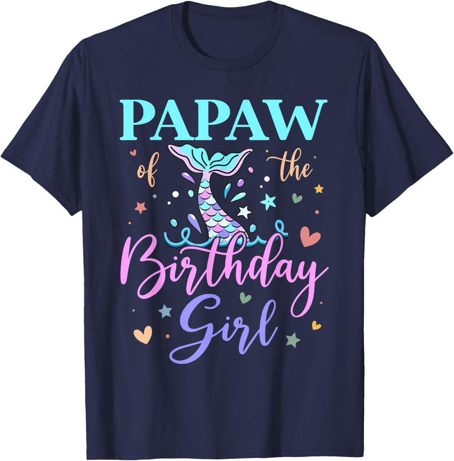 Papaw of The Birthday Girl Mermaid Matching Family T-Shirt - Navy Blue