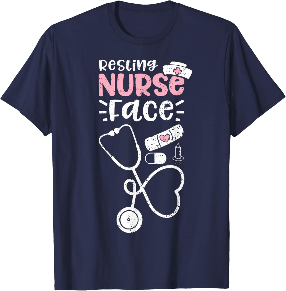 Resting Nurse Face Tee Funny Nursing T-Shirt For Nurses Healthcare Workers - Navy Blue