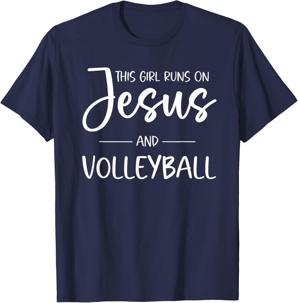 Christian Volleyball Teen Girls Jesus & Volleyball T-Shirt - Navy Blue