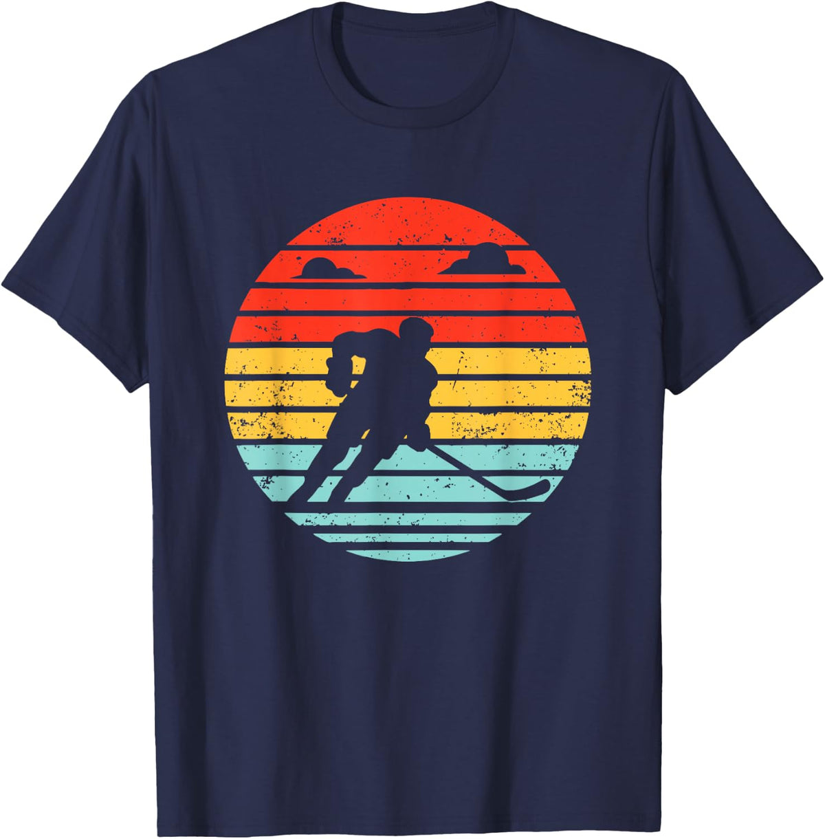 Ice Hockey Retro Hockey Player T-Shirt - Navy Blue