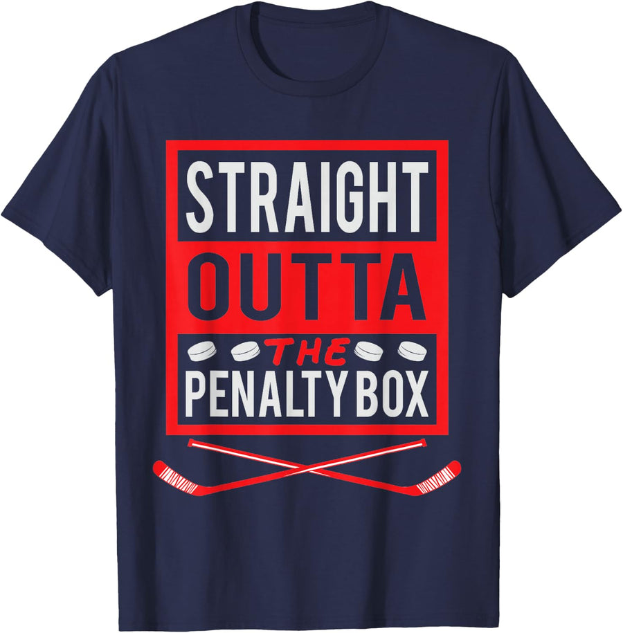 Straight Outta The Penalty Box Scorer Funny Ice Hockey T-Shirt - Navy Blue