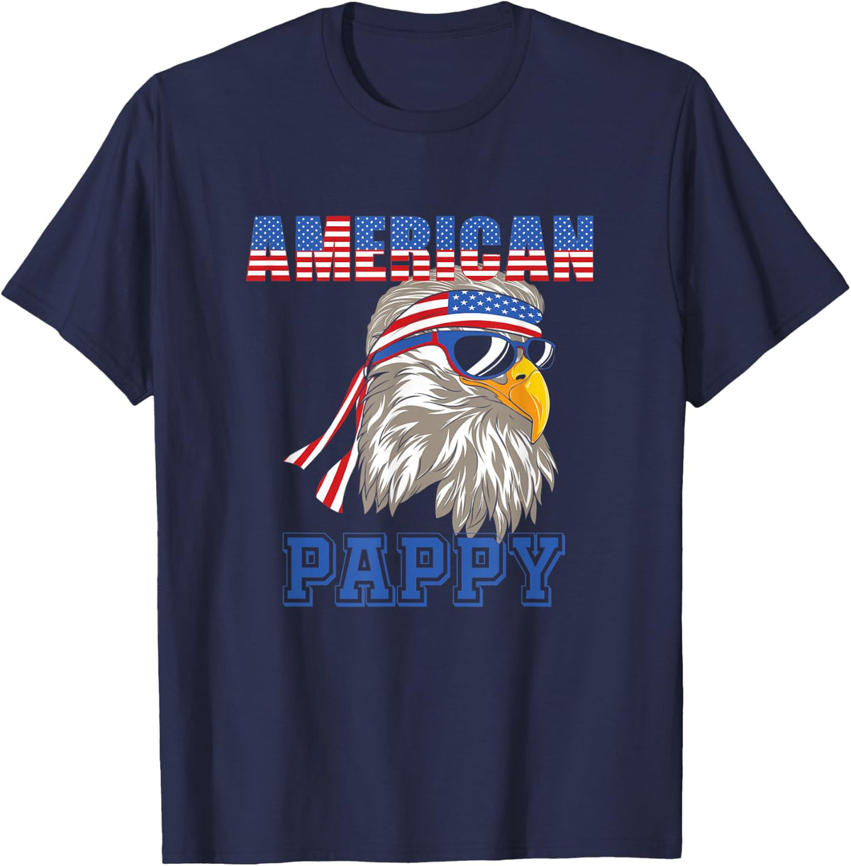 Mens American Pappy Eagle Flag 4th July T-Shirt - Navy Blue