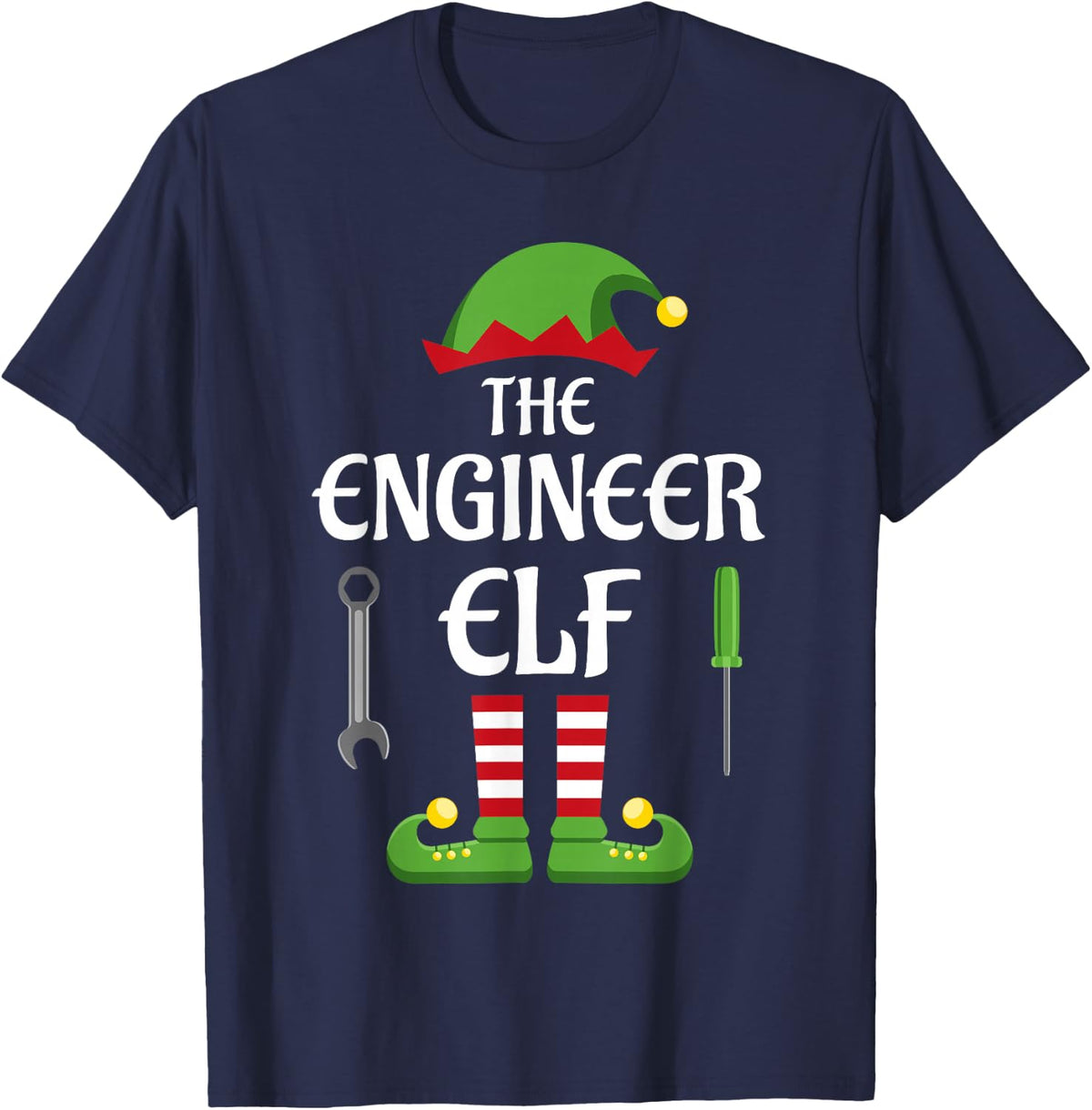 Engineer Elf Family Matching Group Christmas T-Shirt - Navy Blue