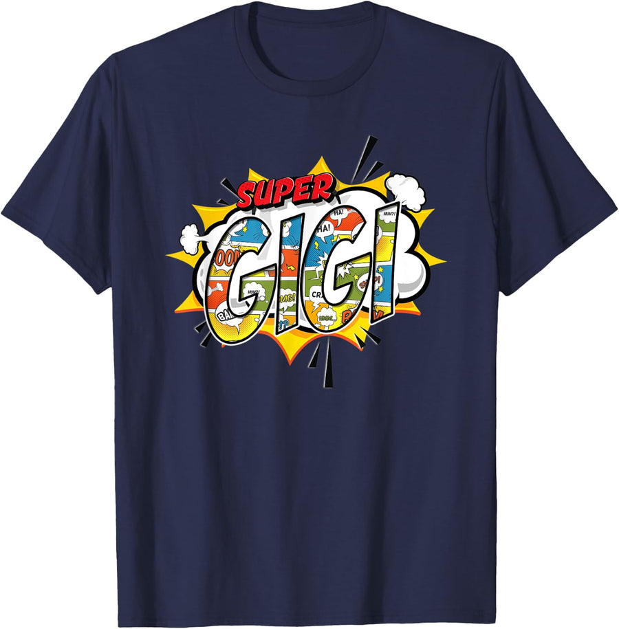 Super Gigi Comic Style Family Gift For Your Grandma T-Shirt - Navy Blue