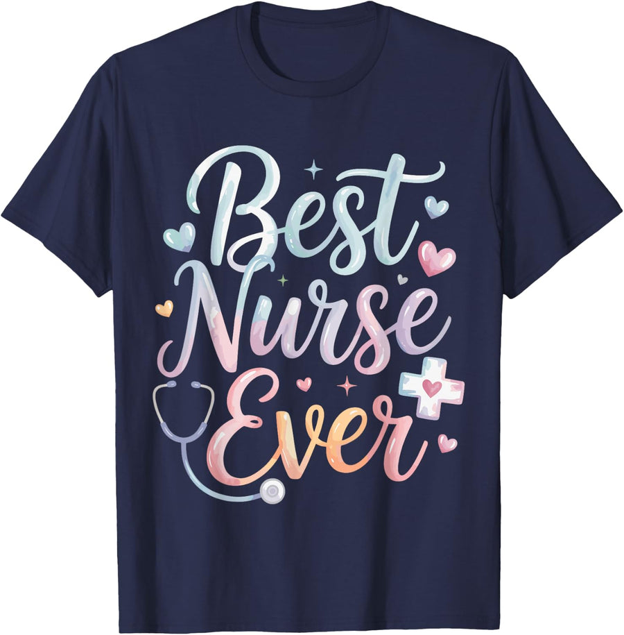 Best Nurse Ever T-Shirt for Women Men Cute Nurse Tee RN Gift Tees T Shirts - Navy Blue