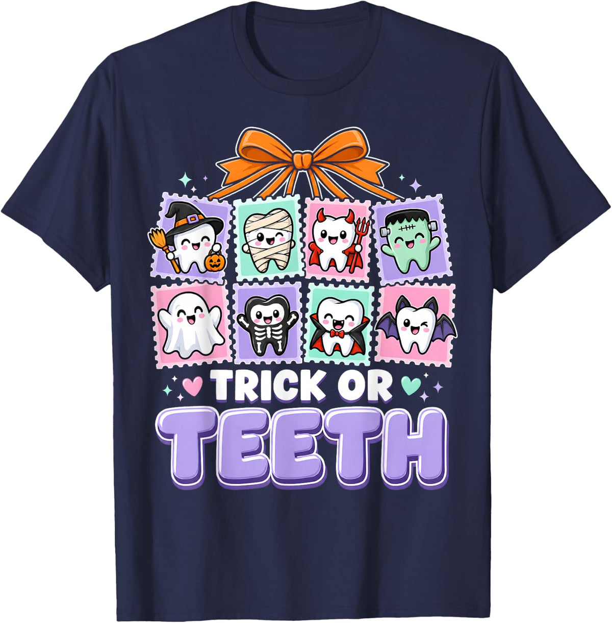 Trick Or Teeth Dental Squad Ghost Halloween Dentist T-Shirt - Navy Blue