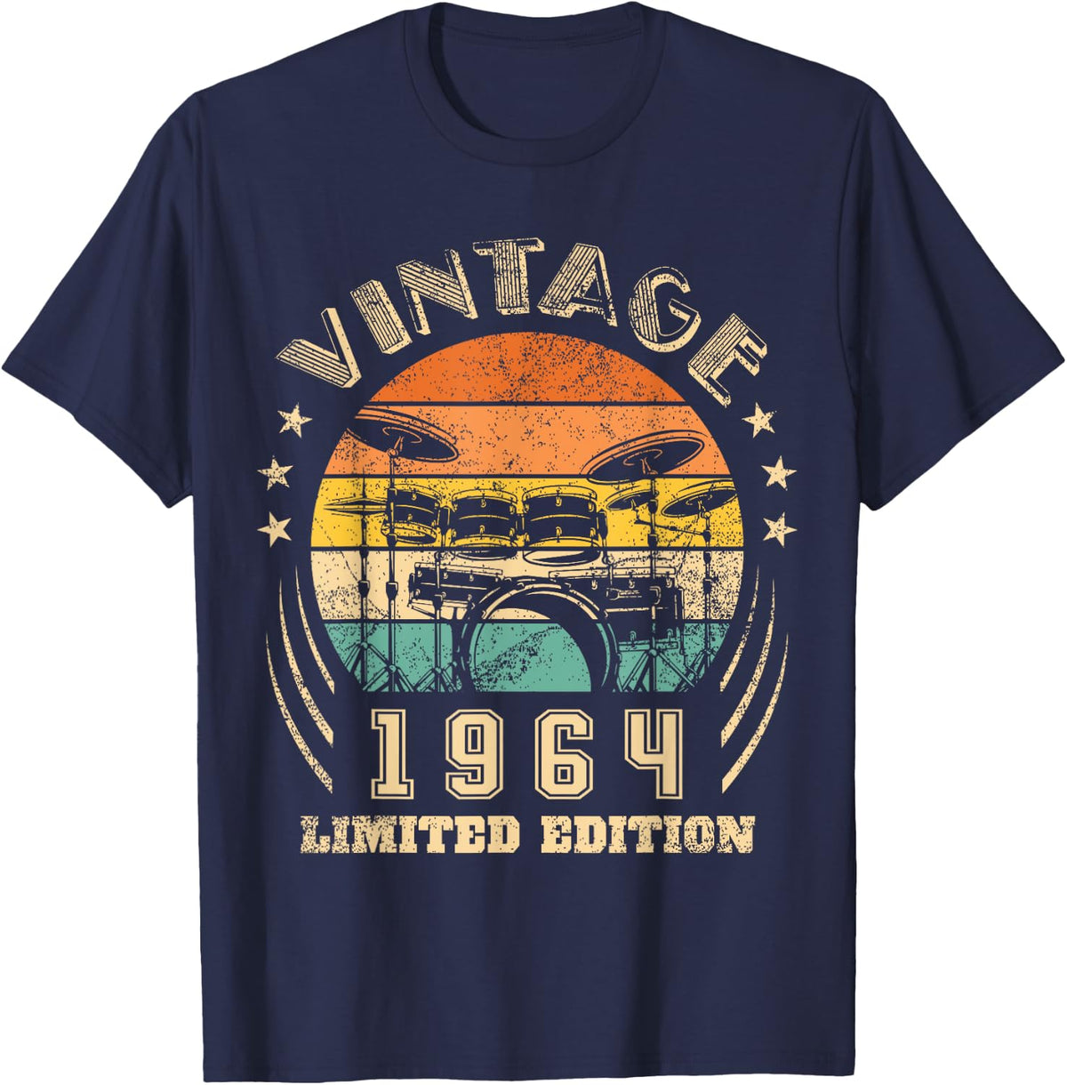 58th Birthday Gifts Drums Drummer Retro 1964 Drumset T-Shirt - Navy Blue