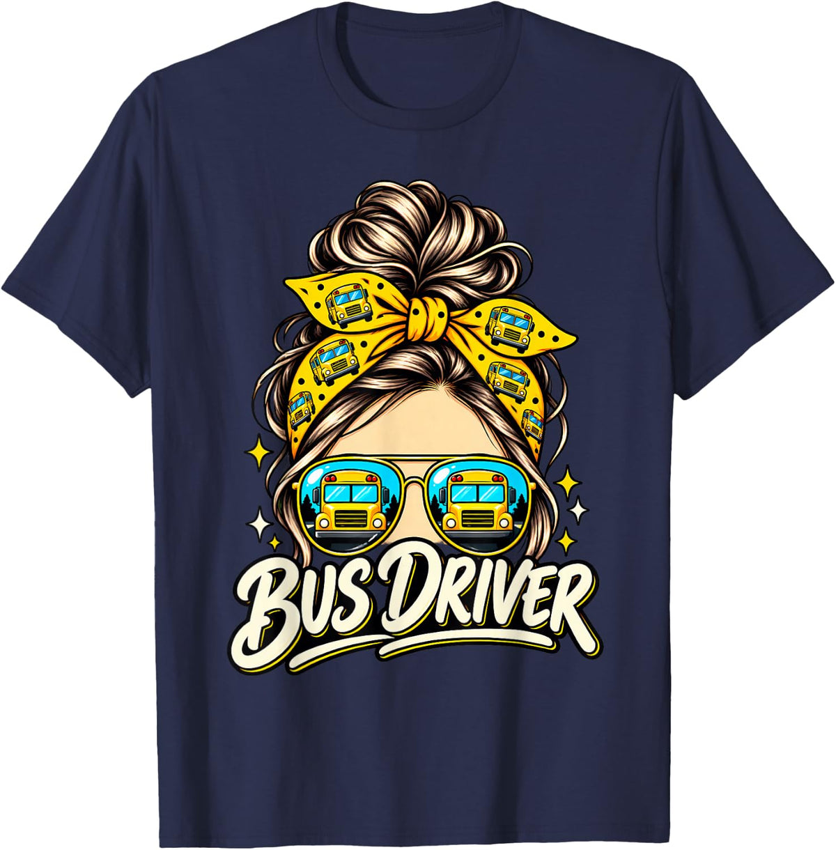 Bus Driver School Bus Sunglasses T-Shirt - Navy Blue