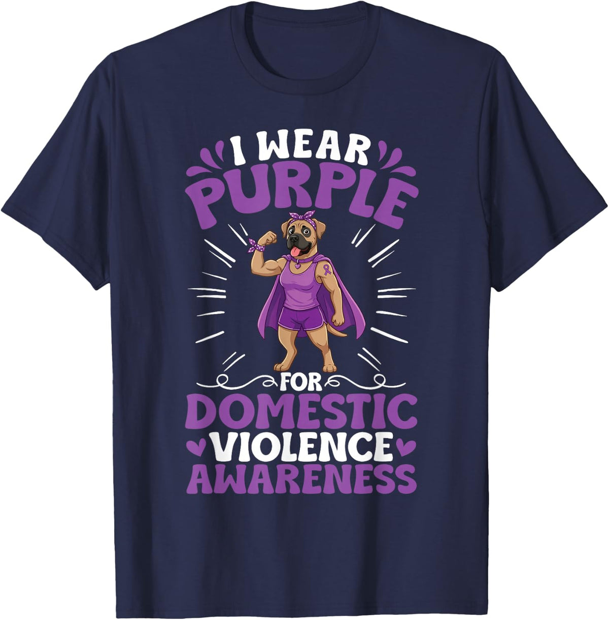 Cane Corso Dog I Wear Purple Domestic Violence Awareness T-Shirt - Navy Blue