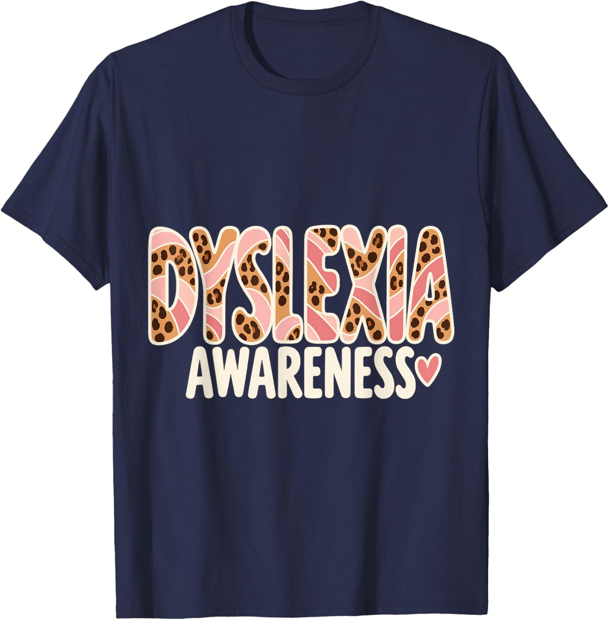 Dyslexia Awareness Leopard Print Support T-Shirt - Navy Blue