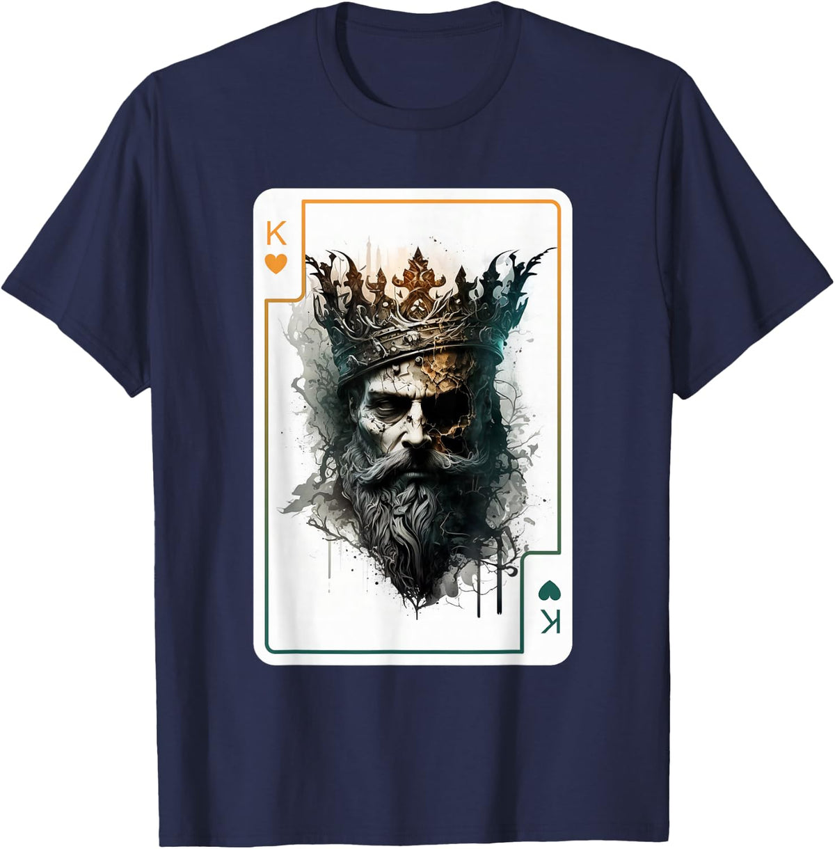 King of Hearts Creepy Card Game Poker Gothic Halloween T-Shirt - Navy Blue