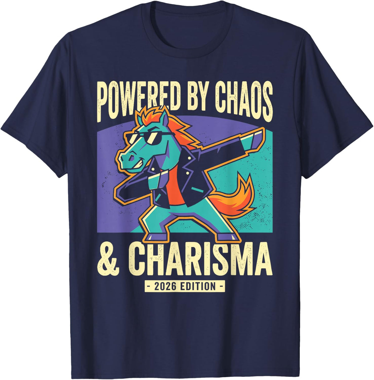 Fire Horse 2026 Chaos Charisma Astrology T-Shirt - Navy Blue
