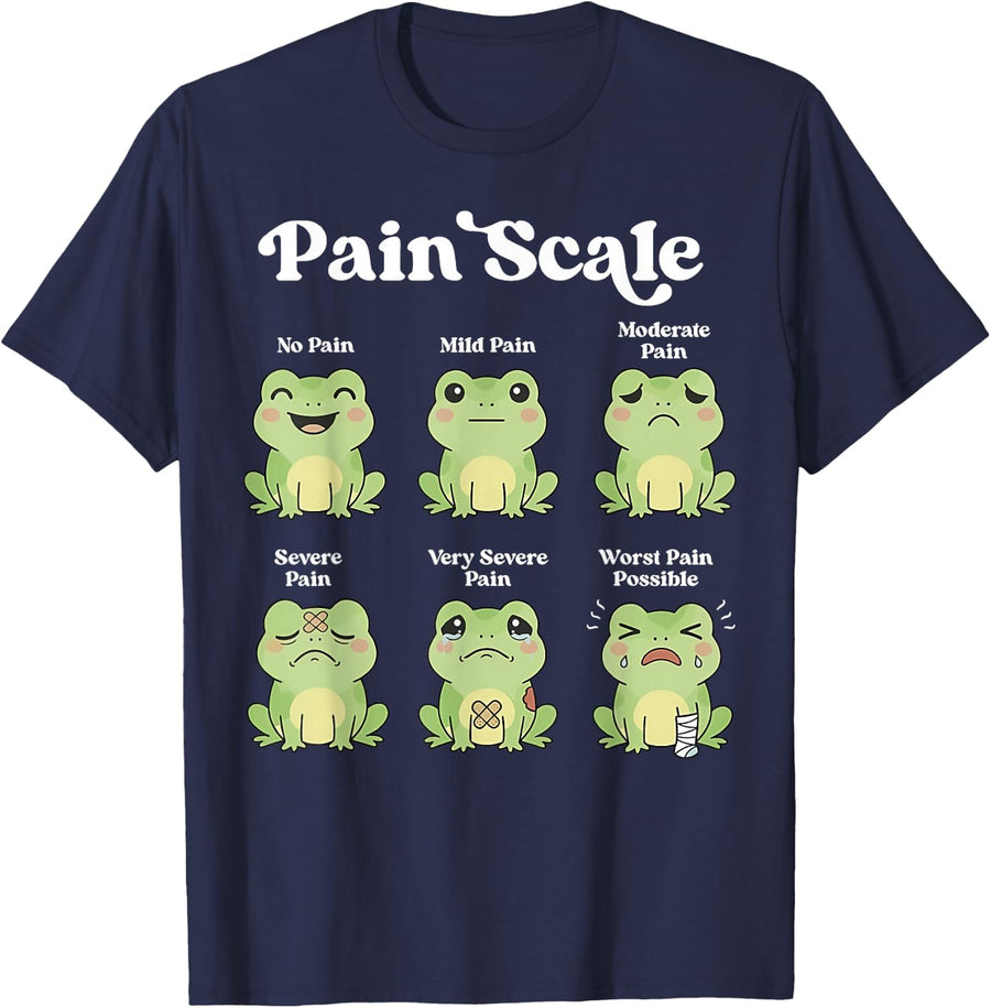 Pain Scale Frog Nurse Healthcare Worker Pain Assessment T-Shirt - Navy Blue