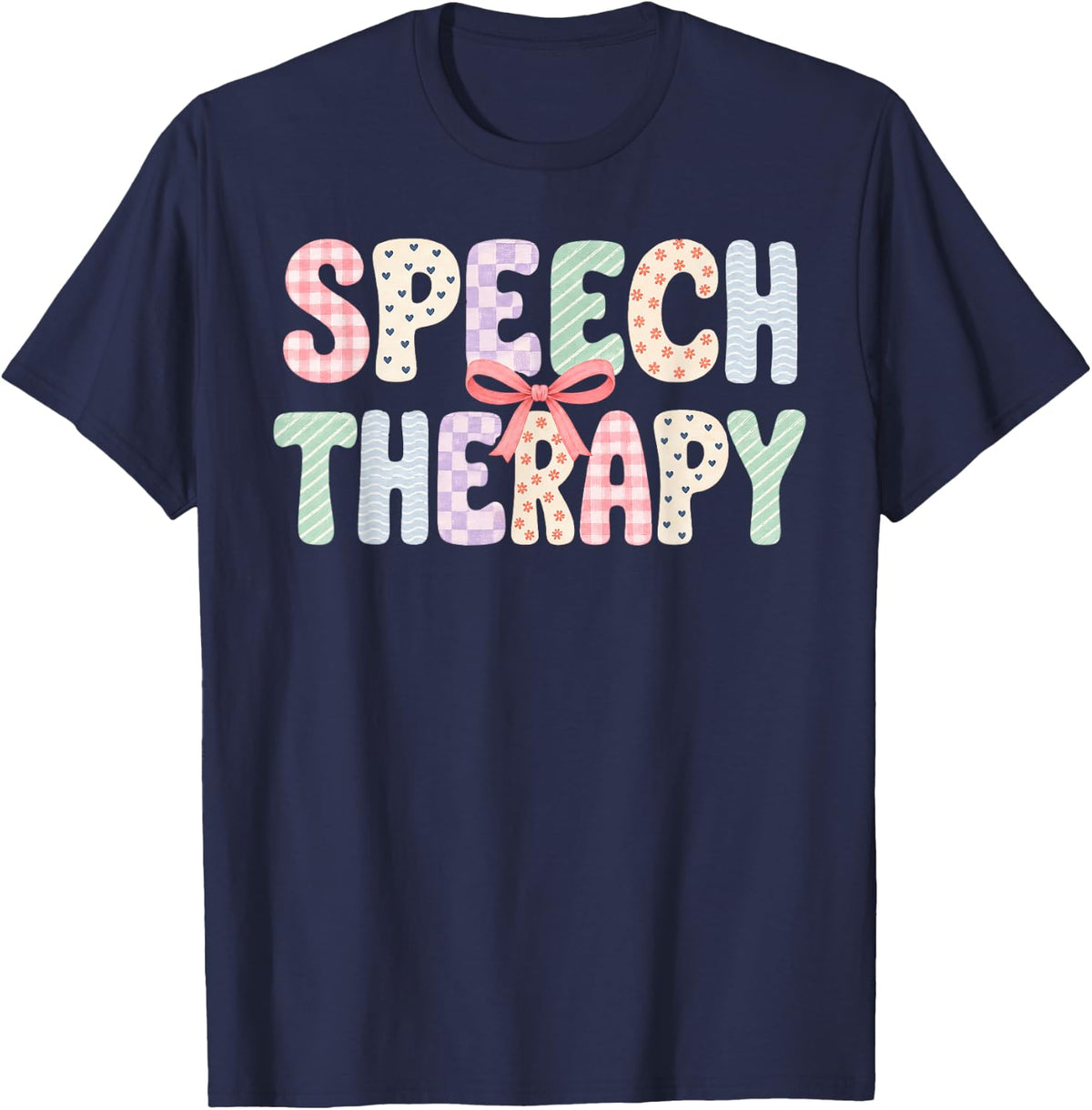 Speech Therapy Preppy Floral Speech-Language Pathologist T-Shirt - Navy Blue