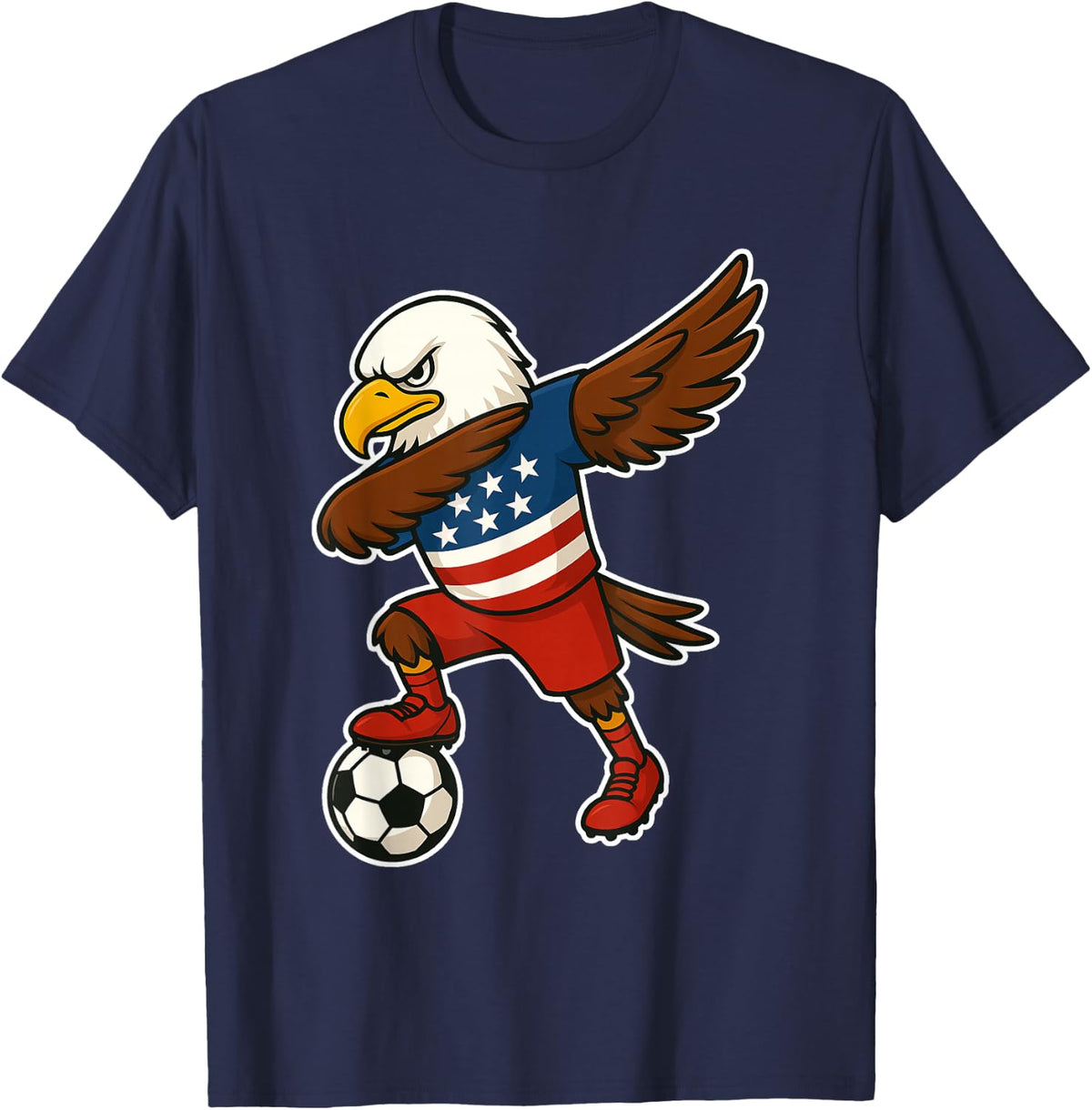 Funny Dabbing Bald Eagle USA Soccer - USA Flag Soccer T-Shirt - Navy Blue