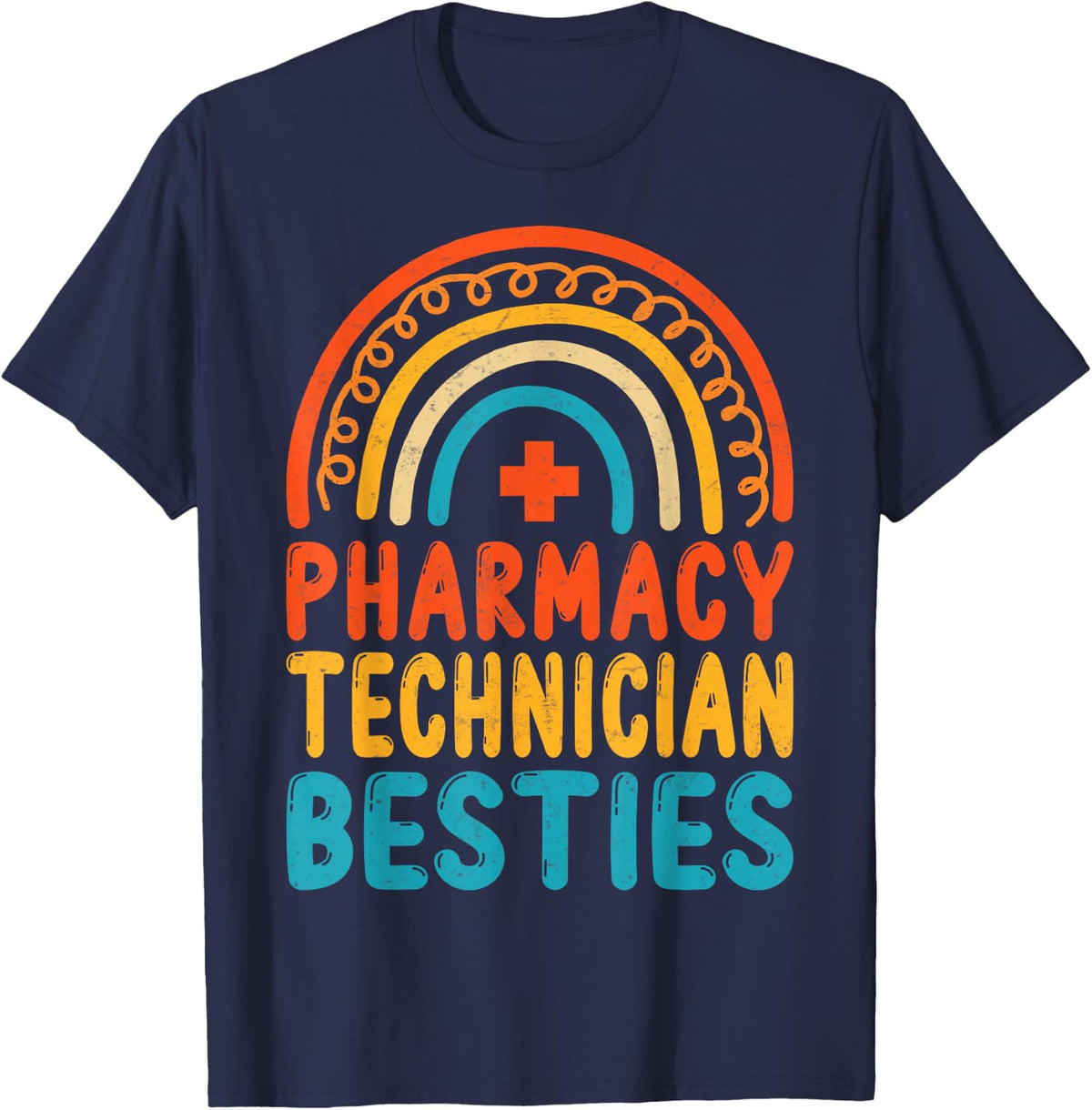 Pharmacy Technician Besties - Retro Pharm Tech T-Shirt - Navy Blue