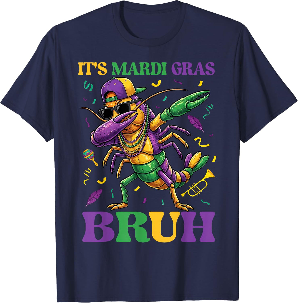 It's Mardi Gras Bruh Dabbing Crayfish Mardi Gras Boys Kid T-Shirt - Navy Blue