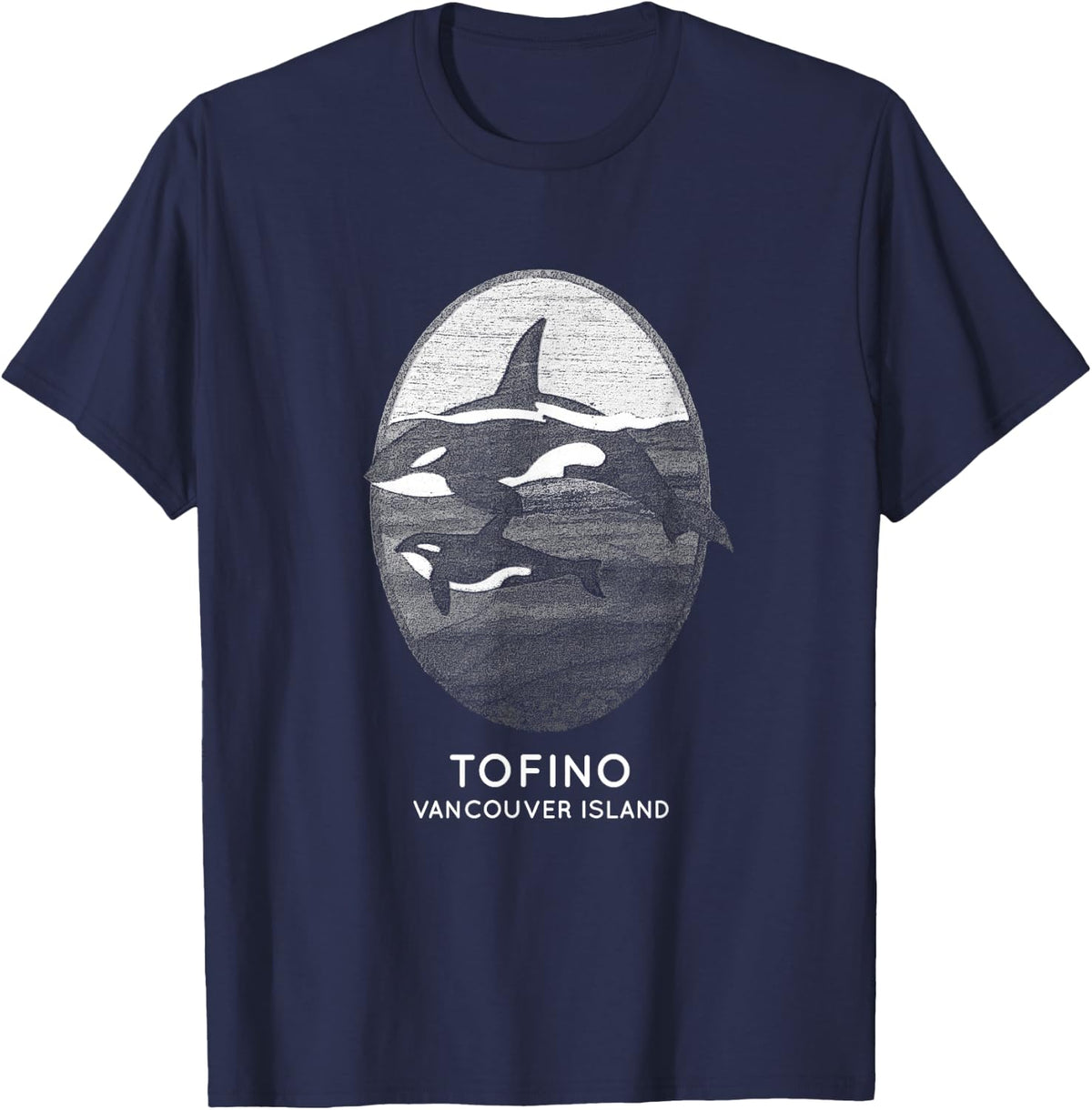 Tofino BC Canada Orca Whales Vancouver Island Souvenir T-Shirt - Navy Blue