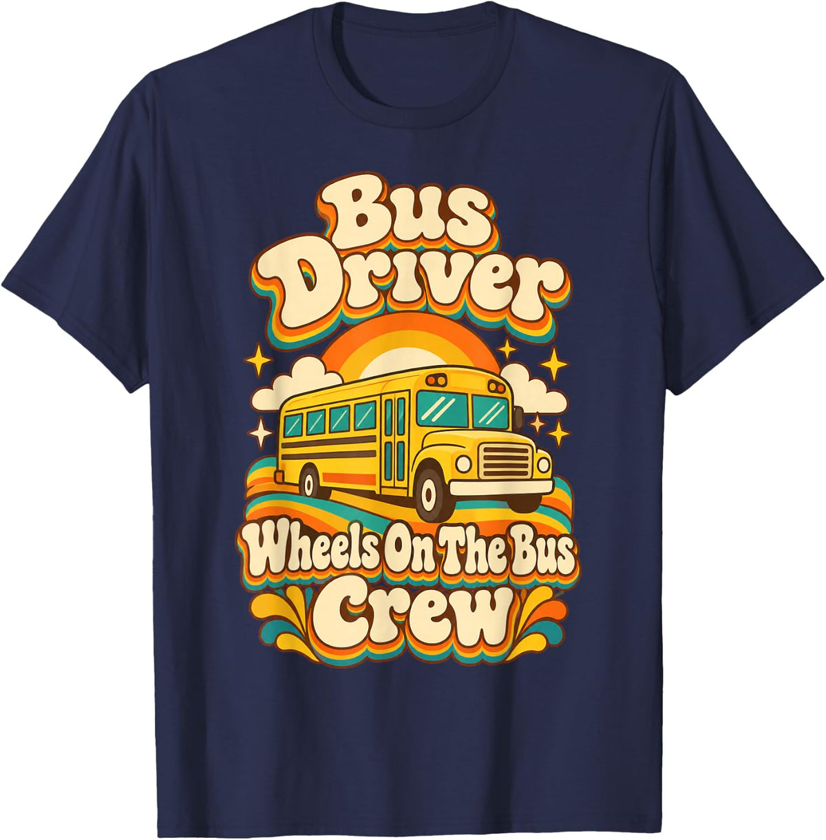 Bus Driver Retro School Bus Crew Gift T-Shirt - Navy Blue