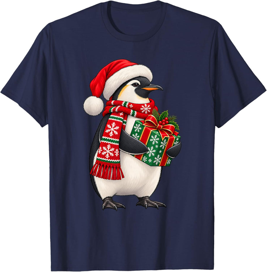 Penguin Christmas Xmas T-Shirt - Navy Blue