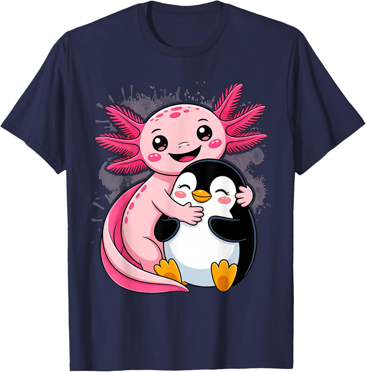 Cute Axolotl Hugging Penguin T-Shirt - Navy Blue