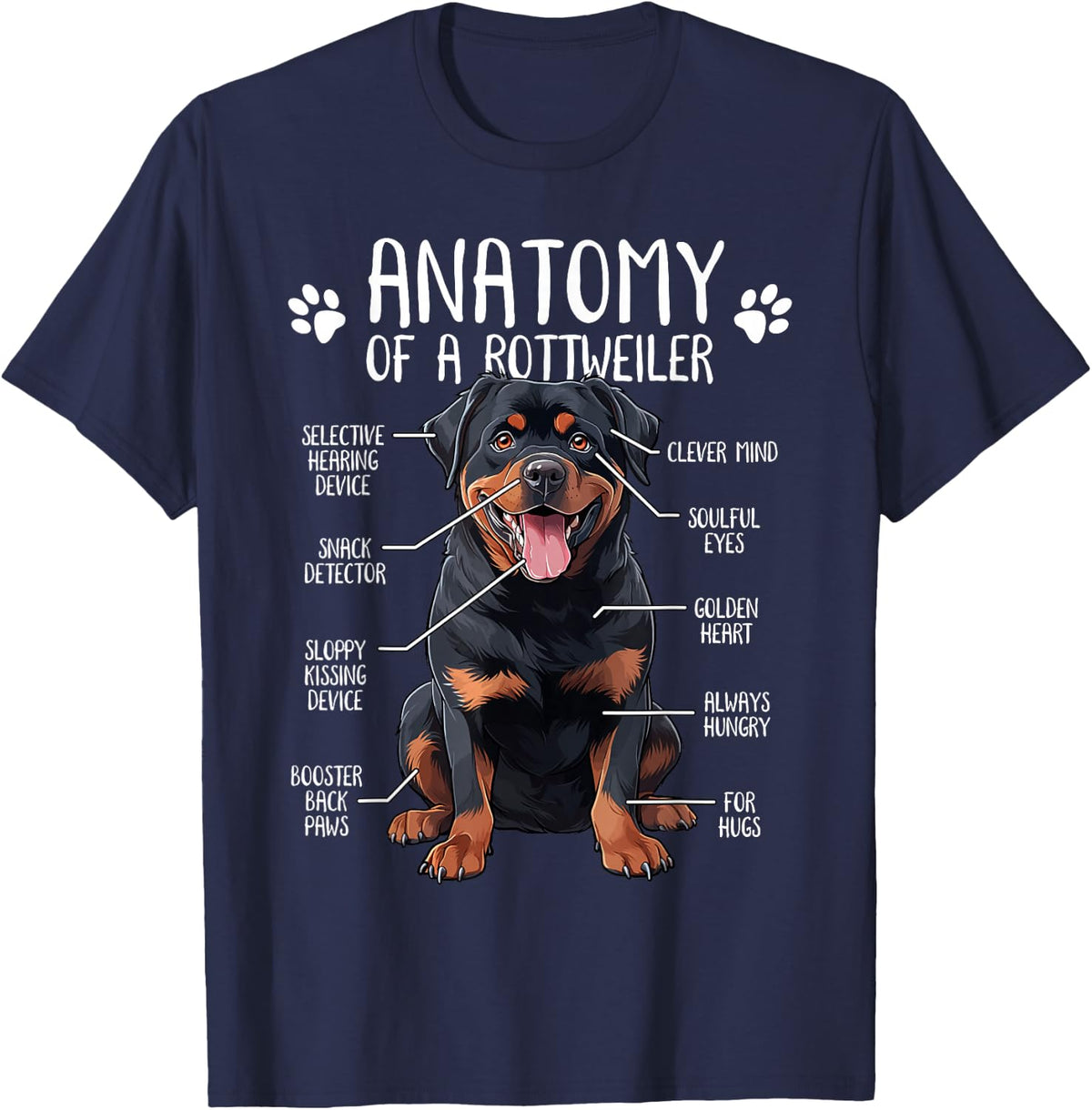 Funny Anatomy Rottweiler Dog Owner Rottie Dad Mom Pet Lover T-Shirt - Navy Blue