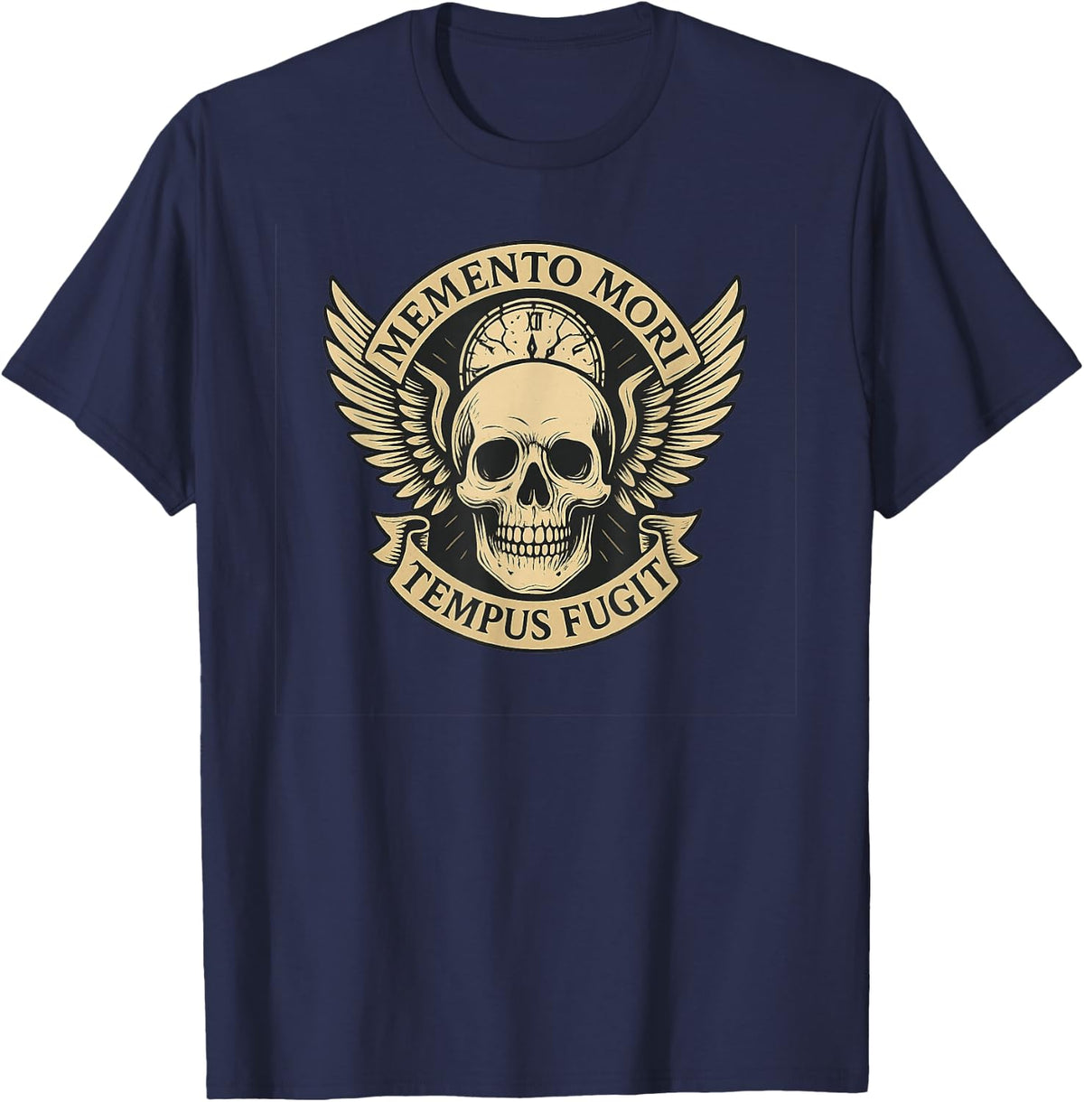 Memento Mori Tempus Fugit Latin Stoic Quote T-Shirt - Navy Blue