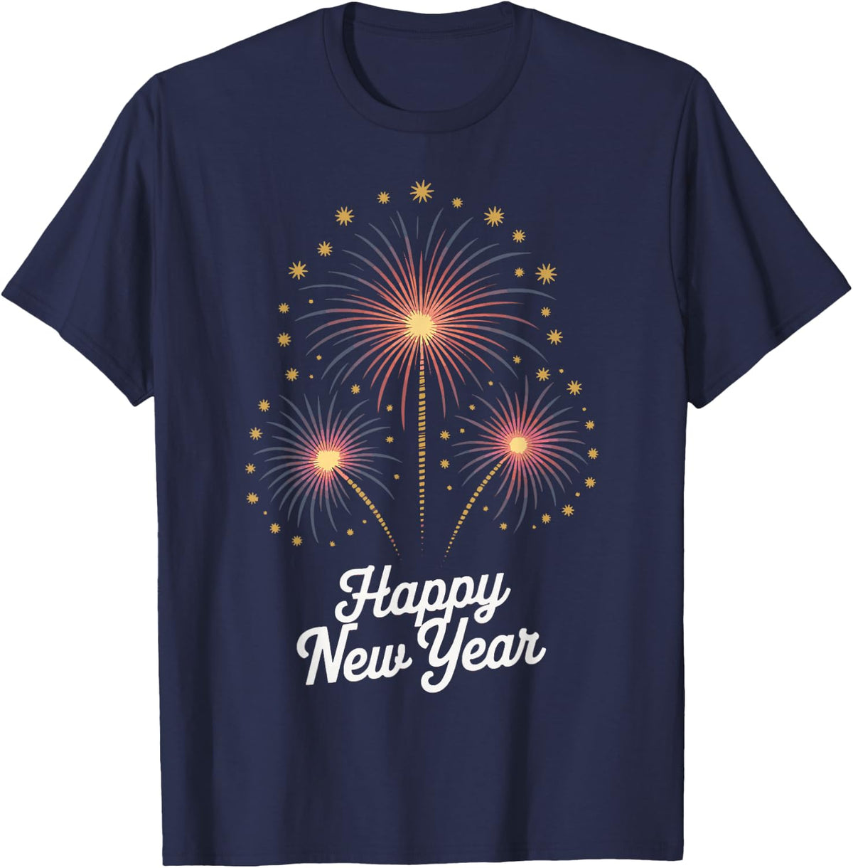 Minimalist Happy New Year Script Design T-Shirt - Navy Blue