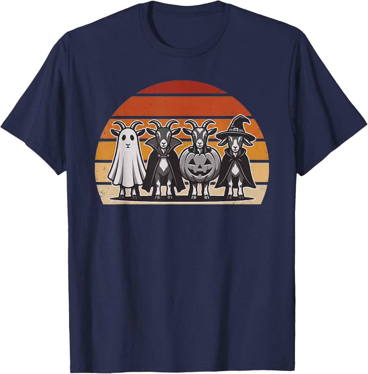 Goat Costume Halloween Group Ghost Vampire Pumpkin Witch T-Shirt - Navy Blue