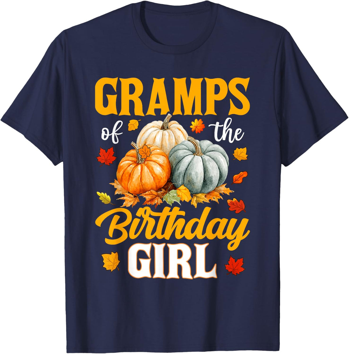 Gramps of The Birthday Girl Halloween Pumpkin T-Shirt - Navy Blue