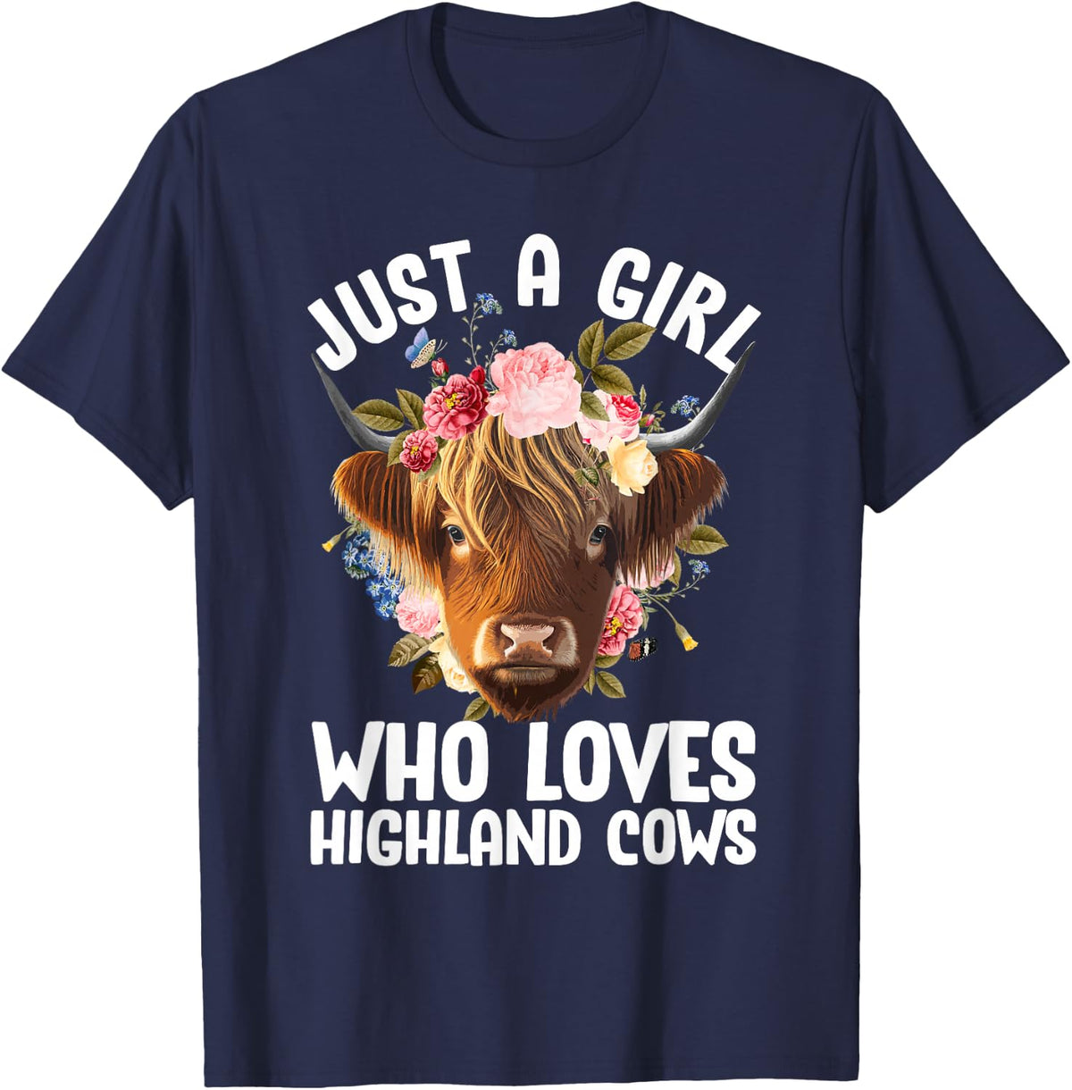 Funny Highland Cow Art For Women Girls Highlander Cow Lover T-Shirt - Navy Blue