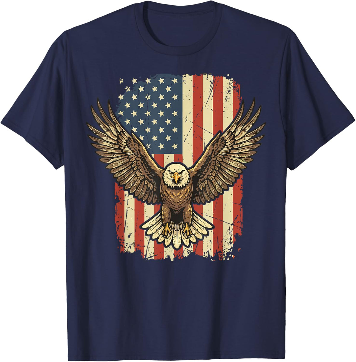 Bald Eagle US Flag T-Shirt - Navy Blue