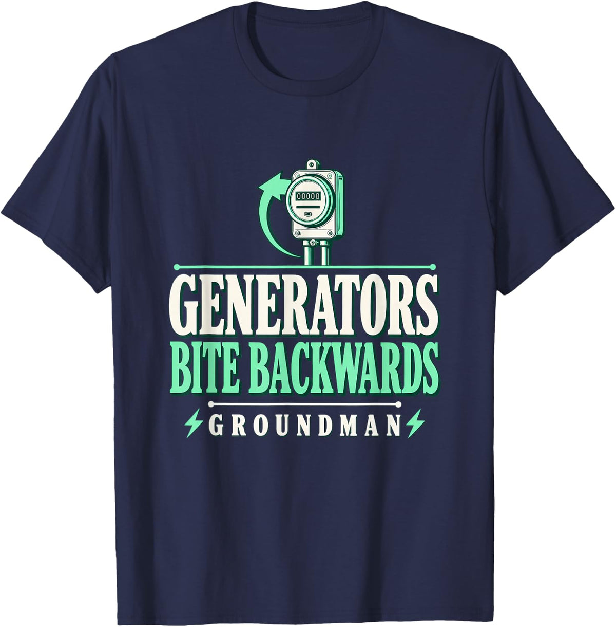Generators Bite Backwards Groundman Backfeed Lineman T-Shirt - Navy Blue