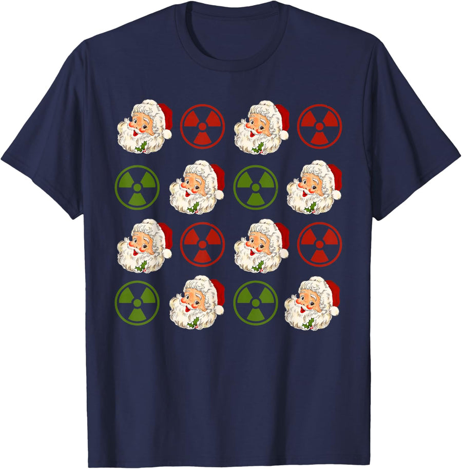 Christmas Xray Tech Radiation Symbol Santa Claus Radiology T-Shirt - Navy Blue