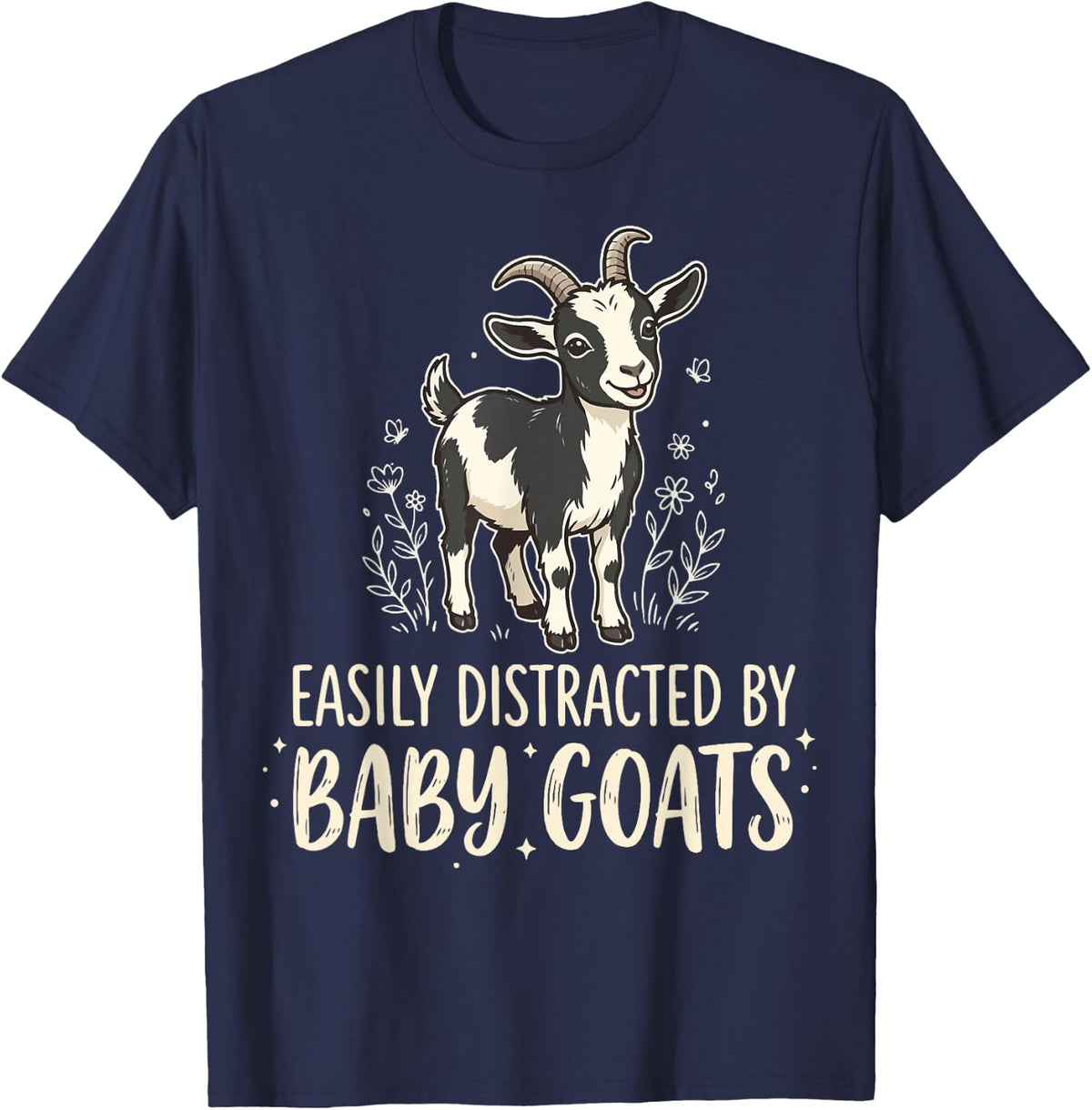 Easily Distracted By Baby Goats T-Shirt - Navy Blue