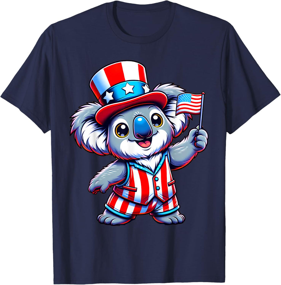 Koala Happy 4th of July Independence Day Men Women Kids T-Shirt - Navy Blue