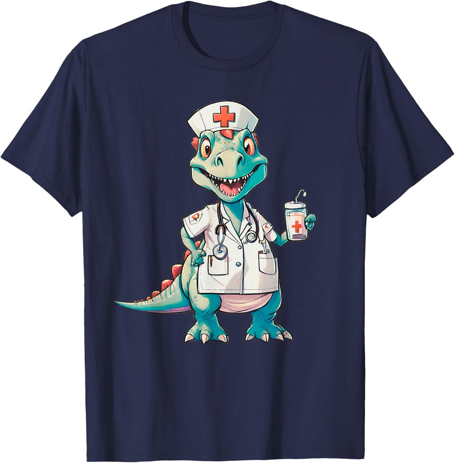 Funny Dinosaur Registered Pediatric Nurse Gift Women Girls T-Shirt - Navy Blue